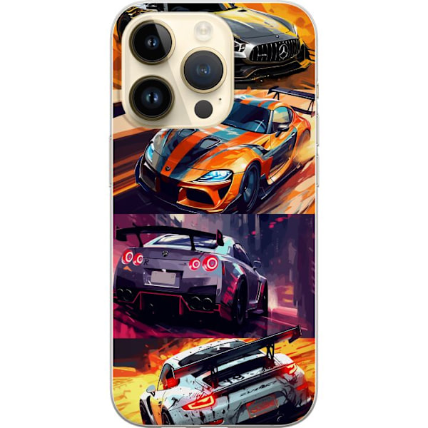 Apple iPhone 14 Pro Gennemsigtig cover Rallyfeber - fartfyldt motiv med rallybiler