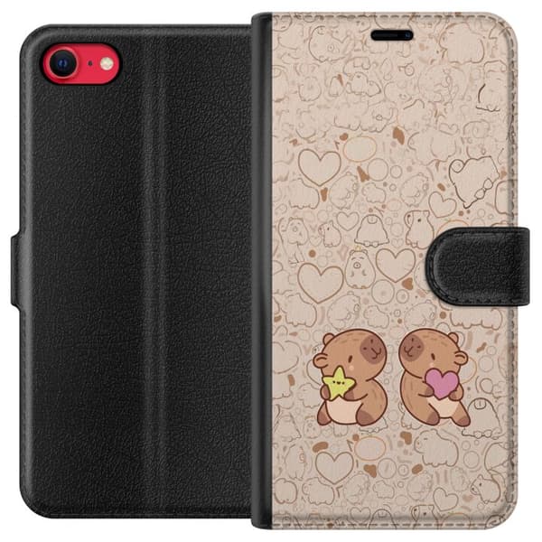 Kompatibel Tegnebogsetui til Apple iPhone 7 Søde kapivarer med hjerte og stjerne i sød kawaii-design med bløde pastelfarver beige