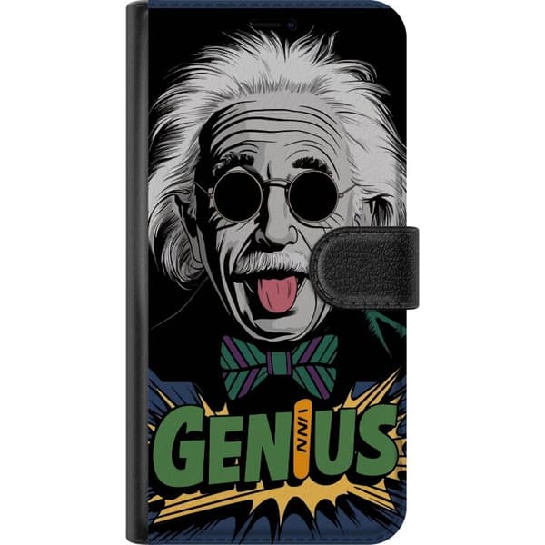 Kompatibel Tegnebogsetui til Apple iPhone 8 Plus Tegnet videnskabsmand med hvidt hår, solbriller, butterfly og teksten Genius sort