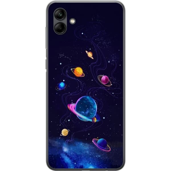 Kompatibelt Mobildeksel til Samsung Galaxy A05 Fargerike planeter og stjerner i et animert romlandskap blå