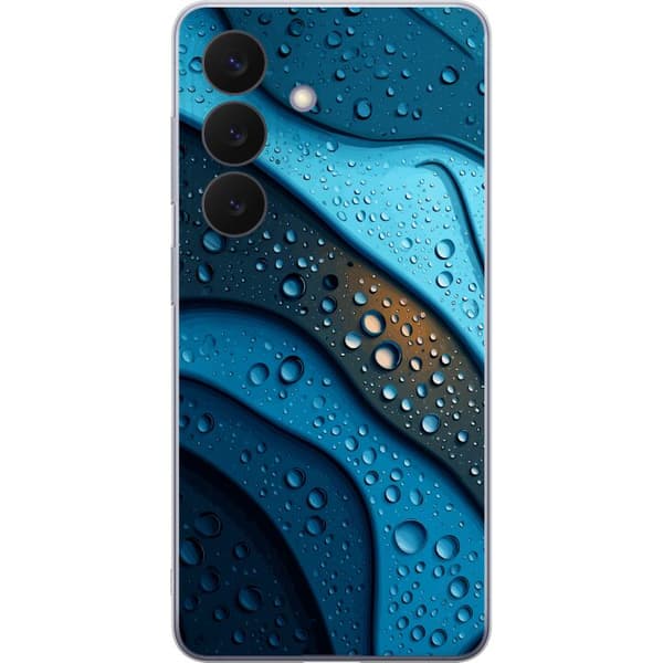 Kompatibelt Mobildeksel til Samsung Galaxy S26 Blå abstrakte bølger med glitrende vanndråper i moderne grafisk design blå