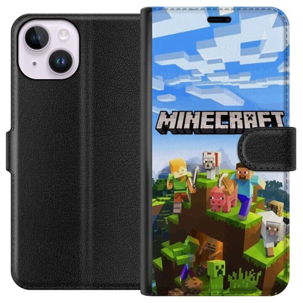 Kompatibel Tegnebogsetui til Apple iPhone 15 Minecraft Creeper blok pixel retro spil