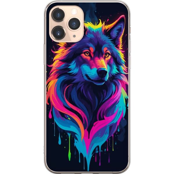 Kompatibelt Mobildeksel til Apple iPhone 11 Pro Regnbueulvekunst i fargerik Neon Splash-stil