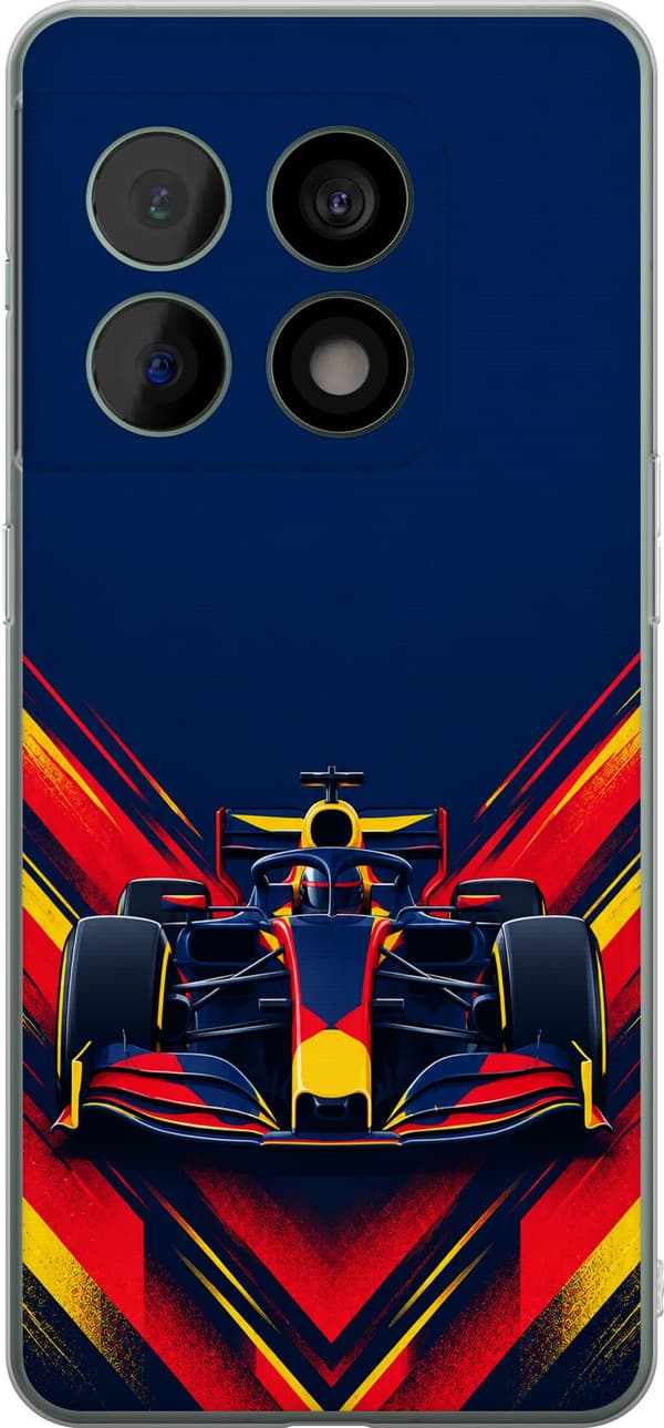 Kompatibelt Mobildeksel til OnePlus 10 Pro Blå racingbil med röda och gula accenter blå