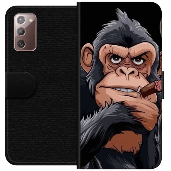 Kompatibel Tegnebogsetui til Samsung Galaxy Note20 Illustreret chimpanse med cigar, der viser langfingeren mod sort baggrund sort