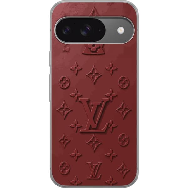 Kompatibelt Mobildeksel til Google Pixel 9 Luksuriøst Louis Vuitton-inspirert monogram i mørkerøde toner rød