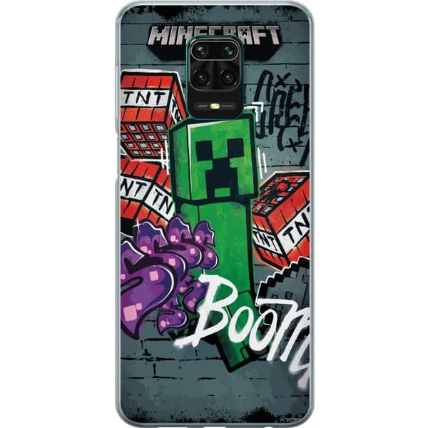 Kompatibelt Mobildeksel til Xiaomi Redmi Note 9 Pro Grønn blokkfigur med dynamitt, graffitidetaljer og mørk urban bakgrunn grønn