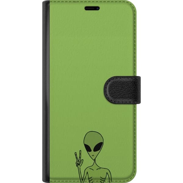 Kompatibel Tegnebogsetui til Apple iPhone X Minimalistisk grøn alien, der viser fredstegn på lysegrøn baggrund grøn