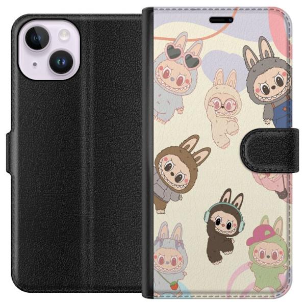 Apple iPhone 14 Plånboksfodral Labubu Pop Mart Kollektion Motiv Figur Samling Design Populärt Art Toy Pop Mart Kreativ Grafiskt
