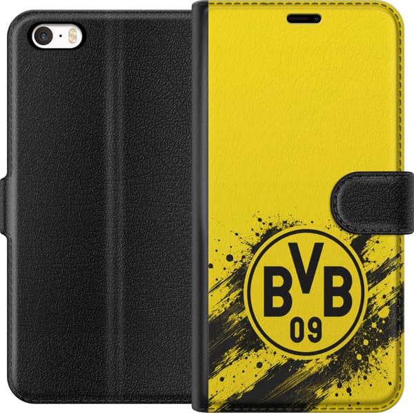 Kompatibel Tegnebogsetui til Apple iPhone SE (2016) Borussia Dortmund – Gul BVB-symbol – Sort BVB-symbol med tallene 09 på gul baggrund, med sorte fa gul
