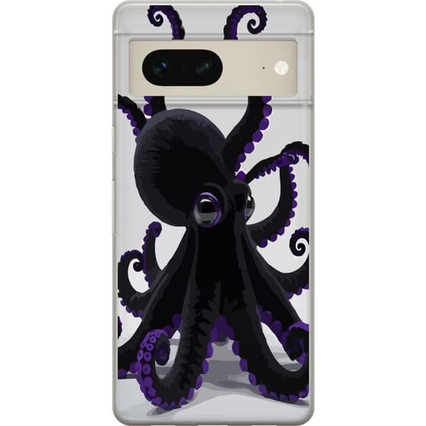 Kompatibel Mobilcover til Google Pixel 7 Sort blæksprutte med lilla detaljer i et elegant havtema mod en lys baggrund sort