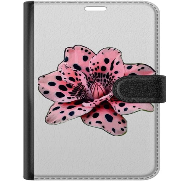 Kompatibel Tegnebogsetui til Apple iPhone Duo Lyserød blomst med dekorative sorte pletter og mørke detaljer på lys baggrund pink