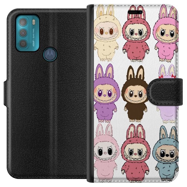 Motorola Moto G50 Plånboksfodral Labubu Pink Monster – Popkonst med Kawaii-touch