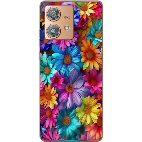 Motorola Edge 40 Neo Läpinäkyvä kuori Gerbera Kukat Värikäs Koriste Kukka Motiivi Suosittu Kotisisustus Väririkas Seinätaide Suunnittelu