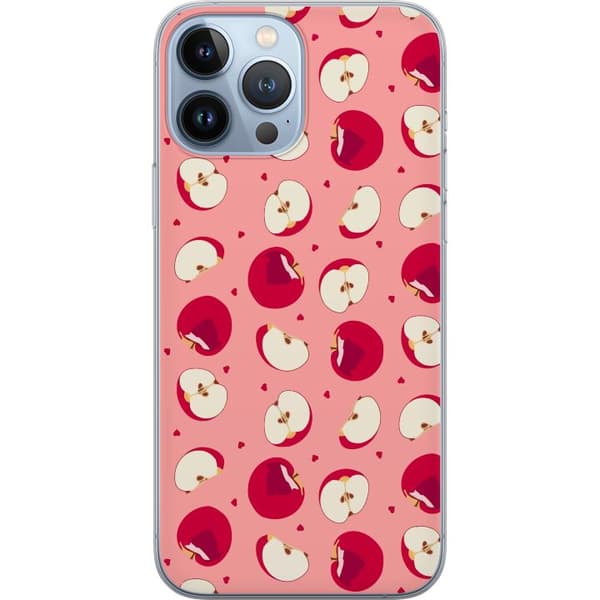 Kompatibelt Mobildeksel til Apple iPhone 13 Pro Max Røde epler, epleskiver og små hjerter på rosa bakgrunn, lekent fruktmønster rosa