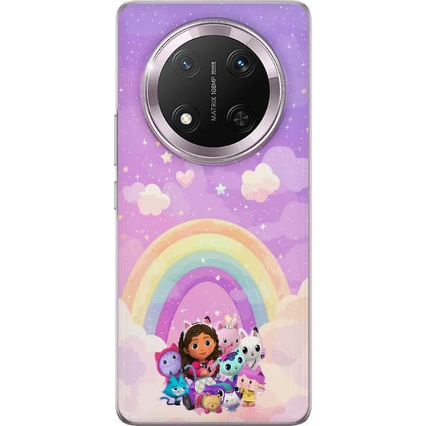 Kompatibelt Mobildeksel til Honor Magic7 Lite  Gabby og kattevenner under en regnbue blant skyer lila