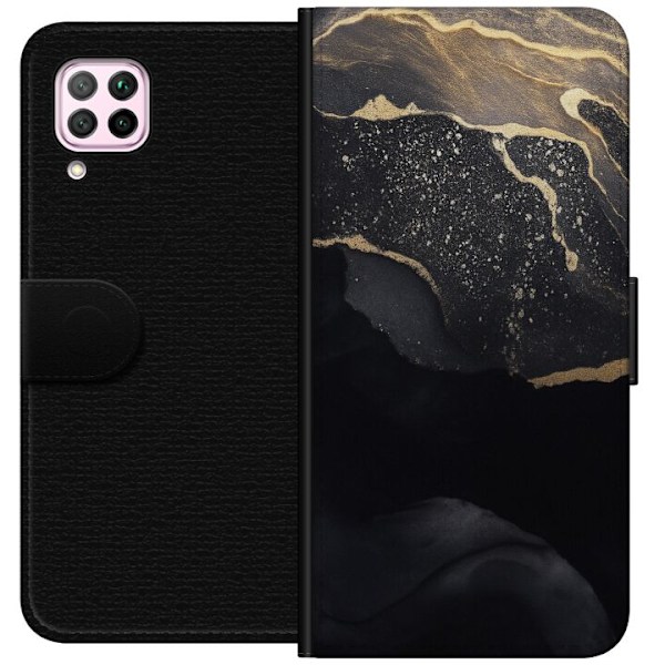 Huawei P40 lite Tegnebogsetui Sort guld abstrakt