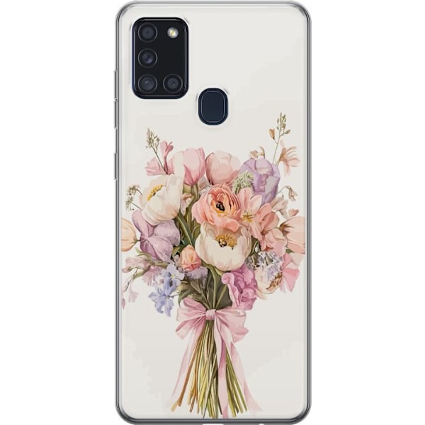 Samsung Galaxy A21s Gennemsigtig cover Mobilcover med farverig blomsterbuket i romantisk stil