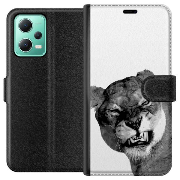 Xiaomi Redmi Note 12 Lompakkokotelo Leijona Taiteellinen Eläinaihe Afrikkalainen Tyyli Viidakon Tunnelma Graafinen Suunnittelu Kotikoristeet Eläinte
