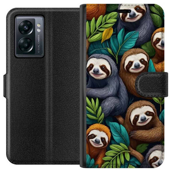 OnePlus Nord N300 Lompakkokotelo Sengångarstil - rentoutunut muotoilu söpöllä laiskiaalla