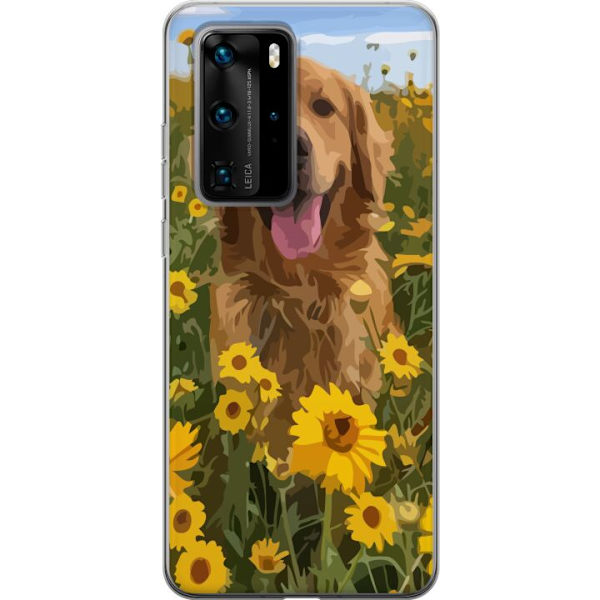 Huawei P40 Pro Genomskinligt Skal Golden Retriever Solrosfält Hundmotiv Natur Sommar Design Populärt Hundras Familjefavorit