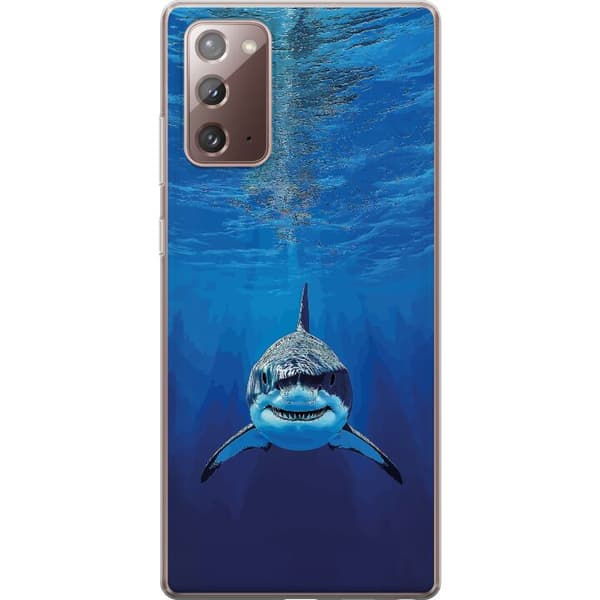Kompatibelt Mobilskal till Samsung Galaxy Note20 Närbild av en vithaj under vattnet blå