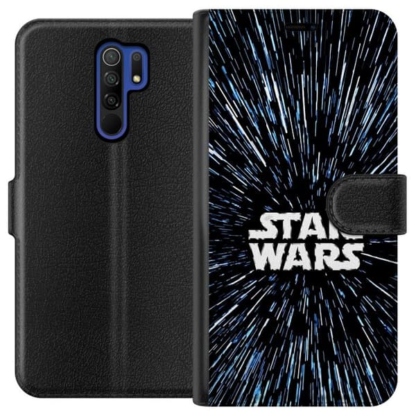 Kompatibel Tegnebogsetui til Xiaomi Redmi 9 Star Wars-logo med hyperspace-stjerner i ikonisk sci-fi-design sort
