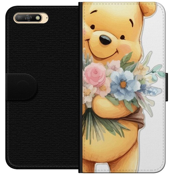 Huawei Y6 (2018) Plånboksfodral Nalle Puh med blommor – klassisk barnfavorit i blommande vårmiljö