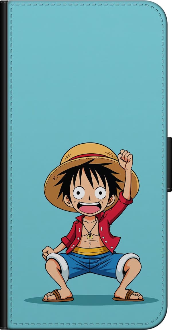 Kompatibel Tegnebogsetui til OnePlus 9 Pro Luffy med stråhat og rød jakke mod lyseblå baggrund blå