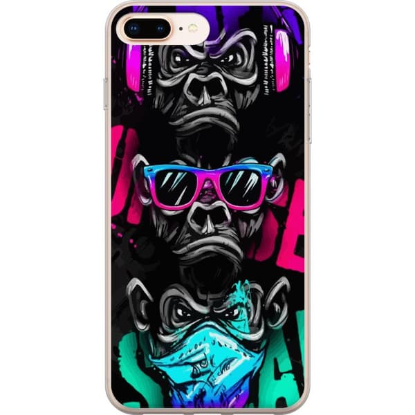 Kompatibelt Mobildeksel til Apple iPhone 8 Plus Graffitimotiv med tre aper – Hører ingenting, ser ingenting, sier ingenting i neonfarger