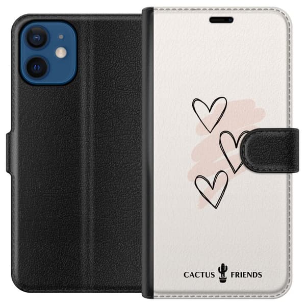 Kompatibel Tegnebogsetui til Apple iPhone 12 mini Kaktus og venner - Blød romantikskitse