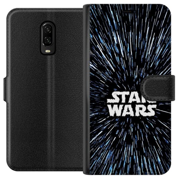 Kompatibel Tegnebogsetui til OnePlus 6T Star Wars-logo med hyperspace-stjerner i ikonisk sci-fi-design sort