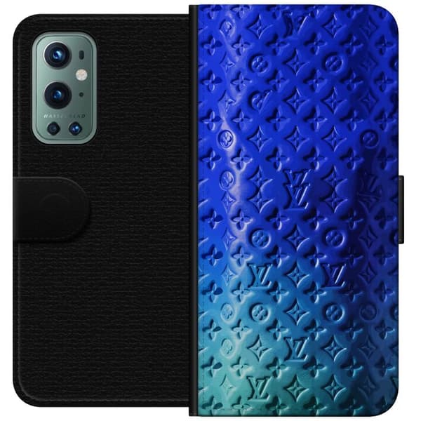 Kompatibel Tegnebogsetui til OnePlus 9 Pro Blåt luksuriøst monogrammønster med elegant præget struktur blå