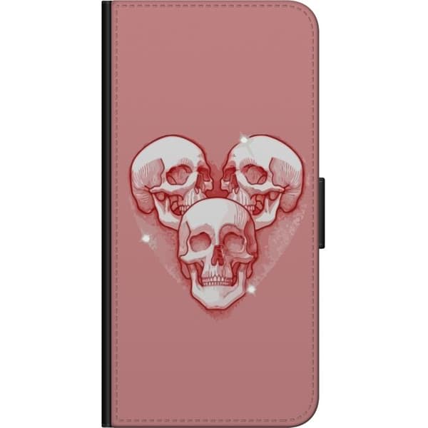 Kompatibel Tegnebogsetui til Samsung Galaxy Note10+ Lyserødt motiv med tre kranier formet som et hjerte og glitrende stjernedetaljer pink