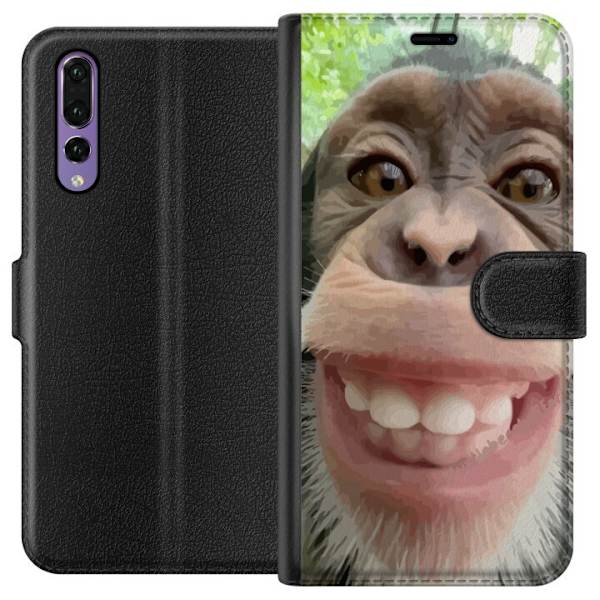 Huawei P20 Pro Tegnebogsetui Chimp Selfie Rolig Grafisk Design Abe Dyremotiv Trendy Sjovt Motiv Populært Urban Kunst Stil