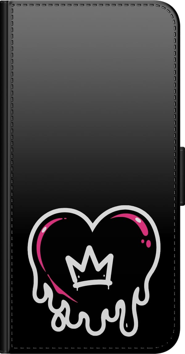 Kompatibel Tegnebogsetui til Xiaomi Redmi Note 9 Pro Kronet hjerte - Sort motiv med sort dryppende hjerte med krone. sort