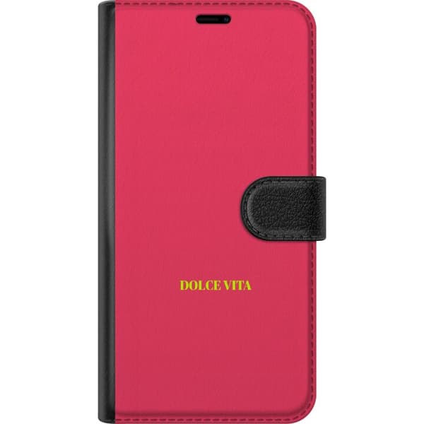 Kompatibel Tegnebogsetui til Google Pixel 6a Limegrøn DOLCE VITA-tekst centreret mod en intens lyserød baggrund i et enkelt og elegant typografisk de pink