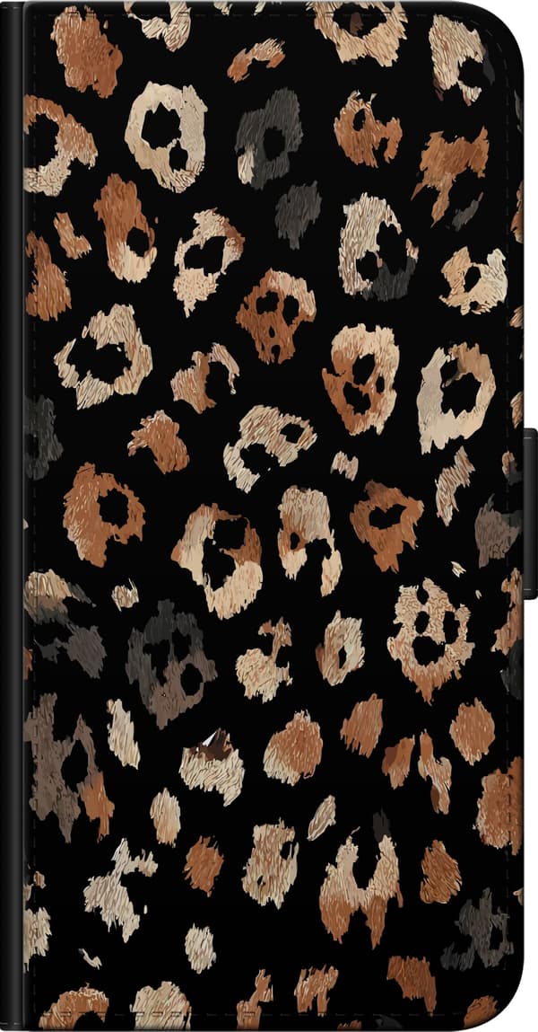Kompatibel Tegnebogsetui til OnePlus 9 Pro Stilrent leopardmønster i brun, beige og sort på mørk baggrund sort