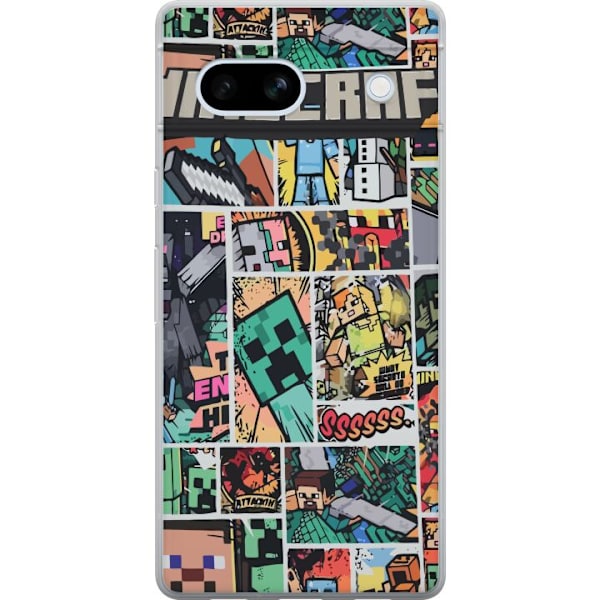 Google Pixel 7a Läpinäkyvä kuori Minecraft Taide