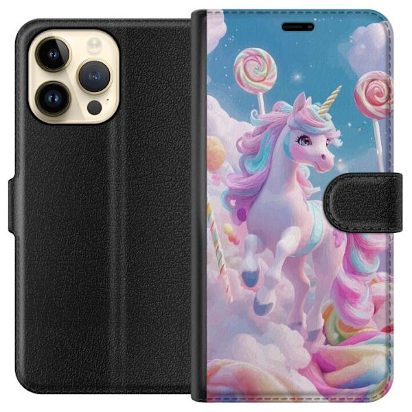Apple iPhone 15 Pro Max Plånboksfodral Enhörning Candy Pastell Kawaii Motiv Söt Populär Färg Grafiskt Trend Barn Motiv Fantasy Art