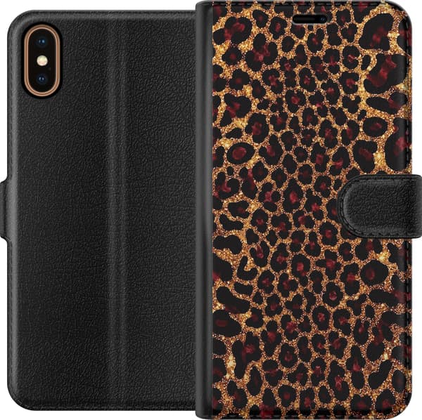 Kompatibelt Lommeboketui til Apple iPhone X Gullfarget glitterleopard gull