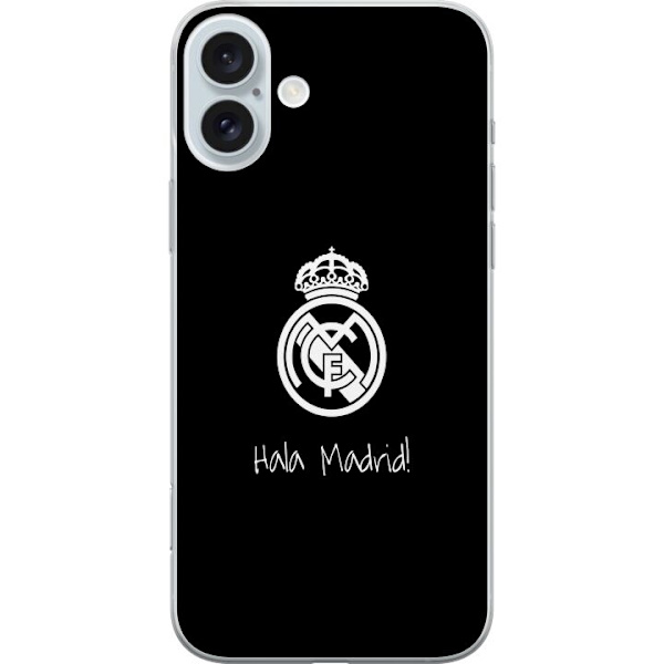Apple iPhone 16 Plus Genomskinligt Skal Real Madrid Emblem Fotboll Stolthet Vit Guld Klubbmärke Champions La Liga Fans Ikoniskt Sport
