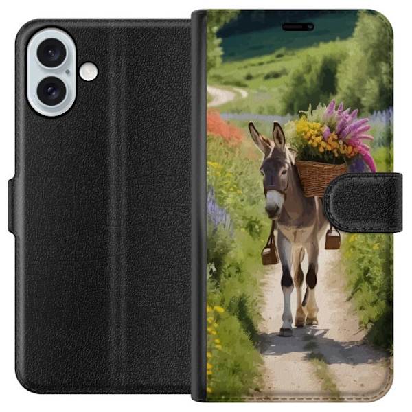 Apple iPhone 16 Plus Tegnebogsetui Æsel Dyremotiv Rolig Design Naturmotiv Populær Dekoration Humor Grafisk Dyretema Eksotisk