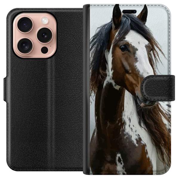 Apple iPhone 16 Pro Lompakkokotelo Hevonen Eläimet Aihe Graafinen Suunnittelu Luonto Vahva Aihe Suosittu Taide Eläinten Teema Ratsastus