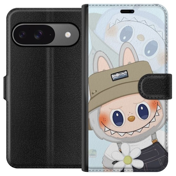 Google Pixel 9 Pro Plånboksfodral Labubu med hatt – Pop Mart-figur Mr. Butcher i retro stil med karaktär