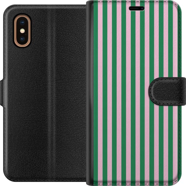 Kompatibel Tegnebogsetui til Apple iPhone XS Max Grønrosa striber grøn