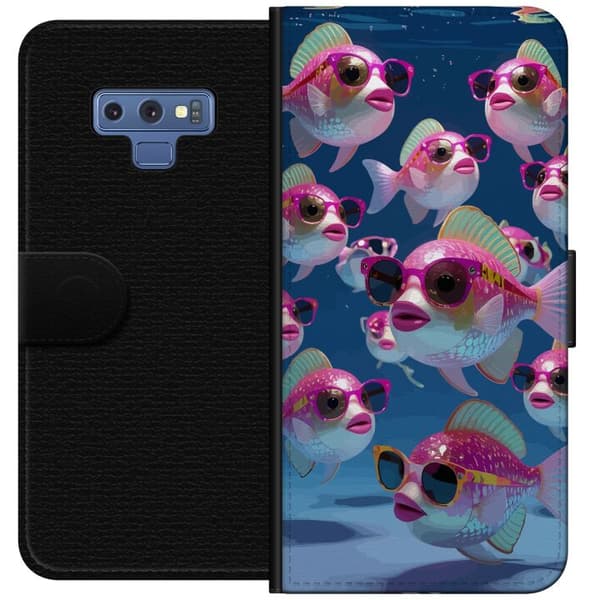 Kompatibel Tegnebogsetui til Samsung Galaxy Note9 Fiskar med solglasögon blå