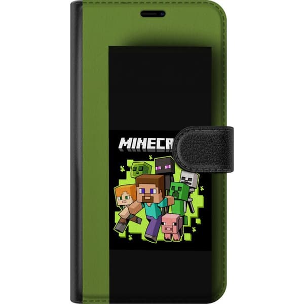 Kompatibel Tegnebogsetui til Apple iPhone X Pixellerede spilkarakterer med mennesker, monstre og dyr mod sort og neon grøn baggrund i klassisk blokgr grøn