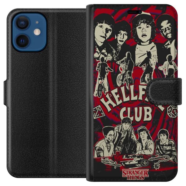 Kompatibel Tegnebogsetui til Apple iPhone 12 Hellfire Club-collage med Stranger Things-karakterer og cykler
