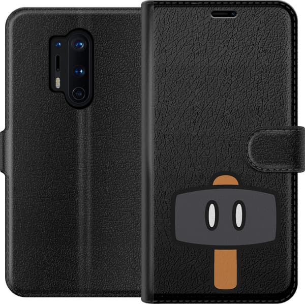 Kompatibel Tegnebogsetui til OnePlus 8 Pro Sort spillehammer - Sort motiv med sort hammer. sort